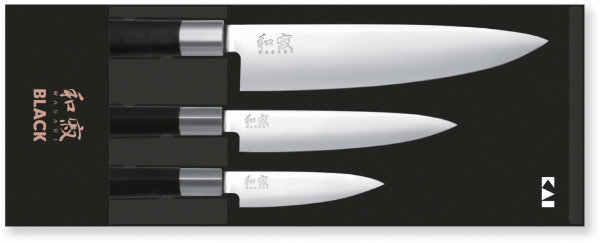 Набор из 3-х ножей KAI WASABI Black 67S-300 (6710P/6715U/6720C)