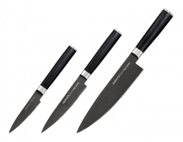 Набор из 3-х ножей "Поварская тройка" Samura Mo-V Stonewash SM-0230B
