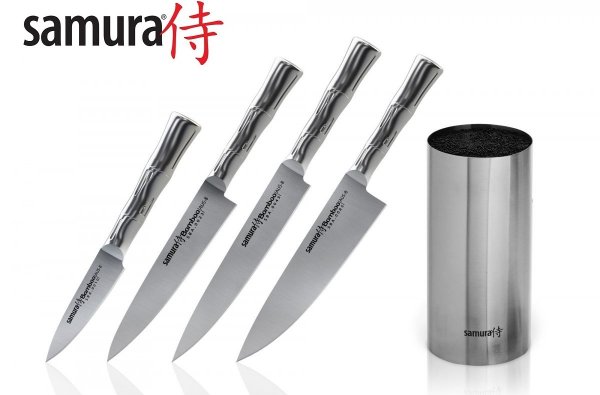 Набор из 4-х ножей и подставки Samura Bamboo SBA-05 (в подарочной коробке)
