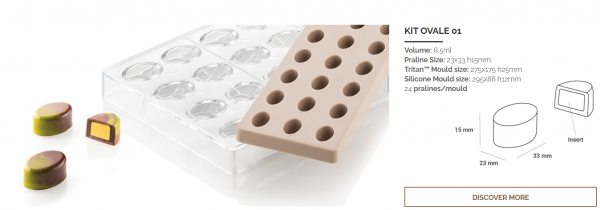 Набор форм для шоколада Silikomart Kit Ovale 01, CH014 (23x33мм,h15мм,8.5мл)
