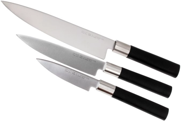 Набор из 3-х ножей KAI WASABI Black 67S-300 (6710P/6715U/6720C)