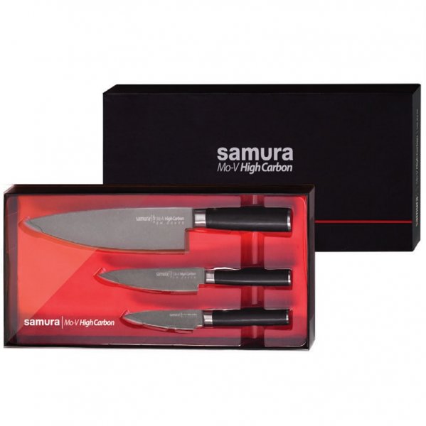 Набор из 3-х ножей "Поварская тройка" Samura Mo-V Stonewash SM-0230B