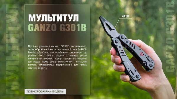 Мультитул полноразмерный Ganzo G301B, черный