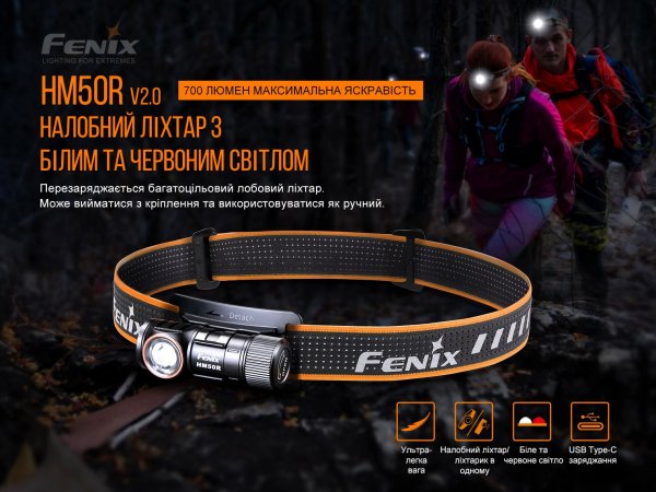Налобний ліхтар Fenix HM50R V2.0 (700лм,700mAh)