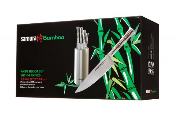 Набор из 4-х ножей и подставки Samura Bamboo SBA-05 (в подарочной коробке)